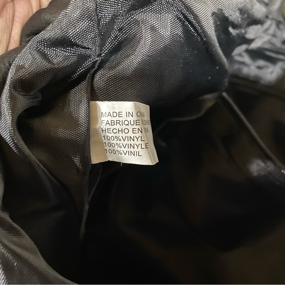 Black Vinyl Handbag Purse Bejeweled Zipper Gold Hardware Bag Double Handles - Picture 13 of 16